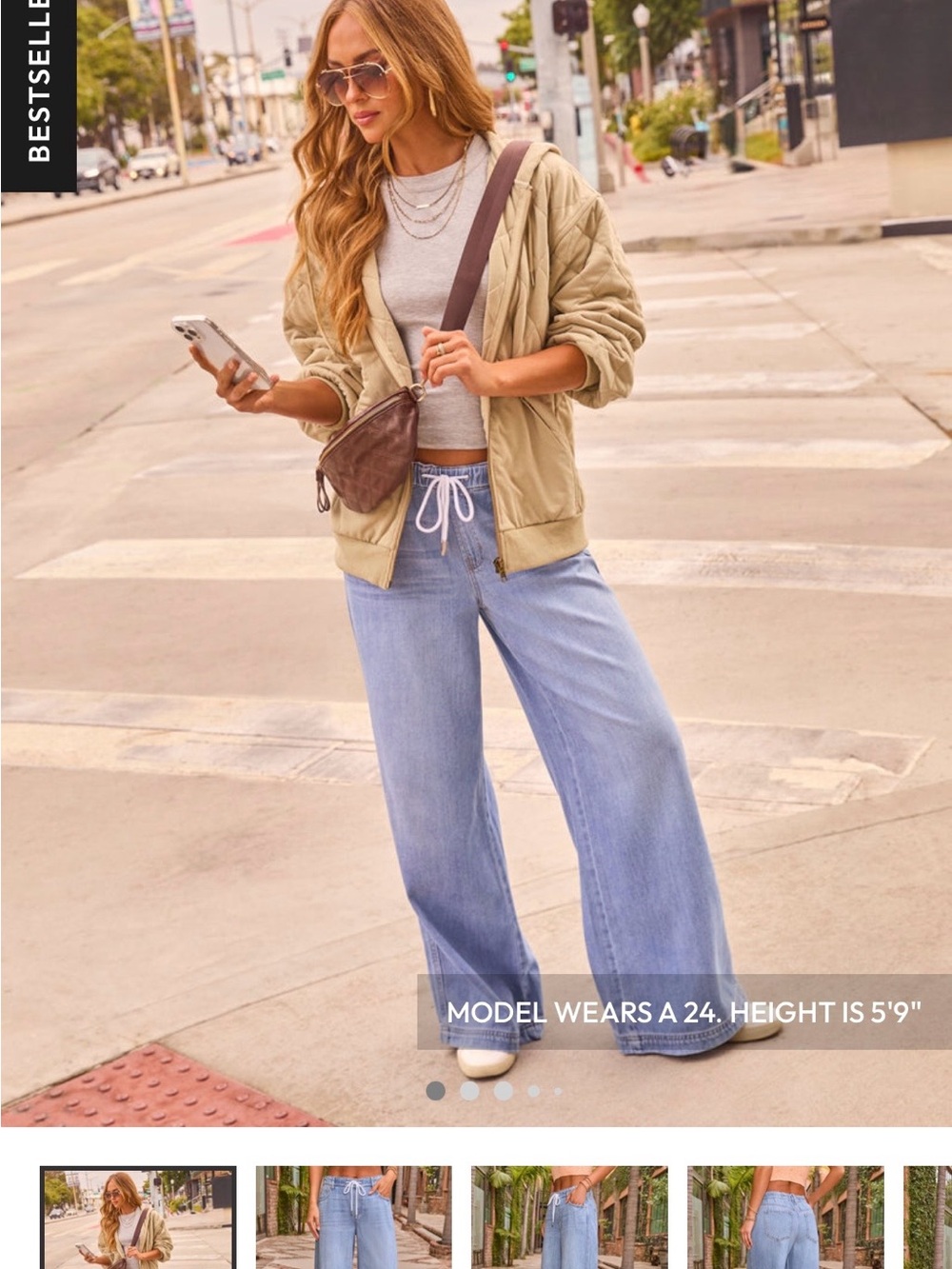 Stretch High Rise Wide Leg Light Wash Drawstring Women’s Jeans